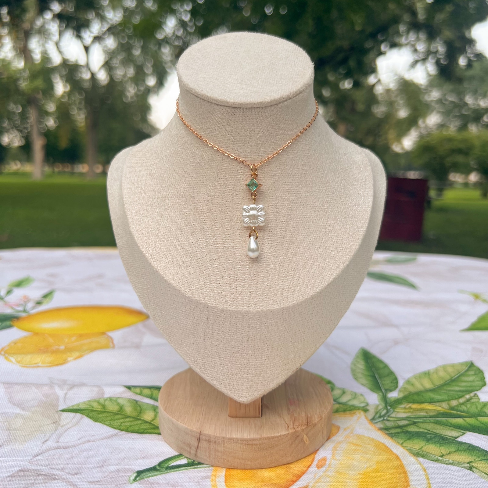 Pearl Cyan Teal Sea Green Diamond Crystal Glass Czech Art Deco Romantic Necklace